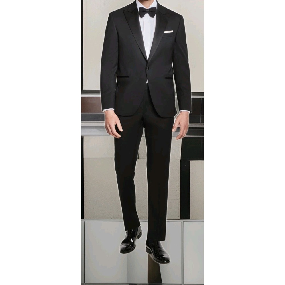 Jack Victor Black Wool 2 Pc Satin Collar Tuxedo 54L Jacket‎ 50W Pants Unhemmed